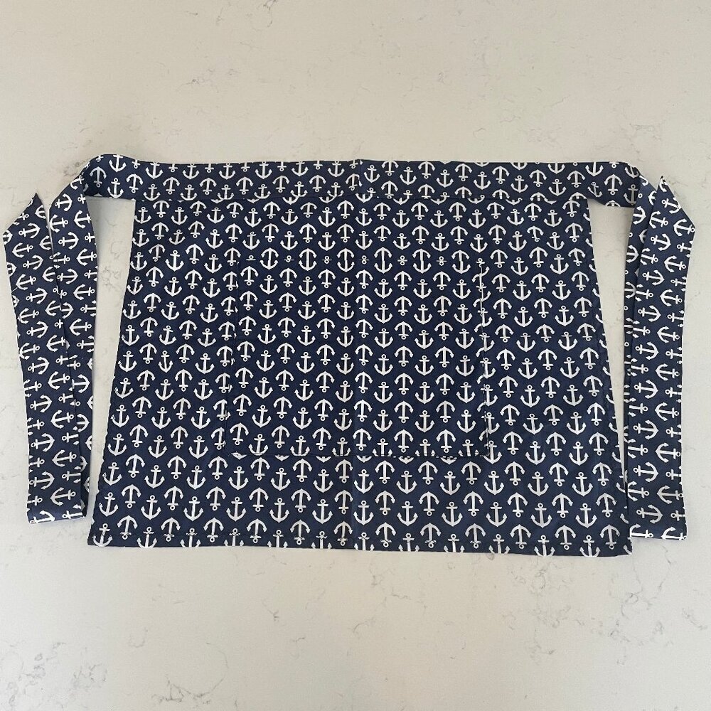 Hearth and Home Hand Crafted One Pocket Anchor Print Fabric Apron in Navy White